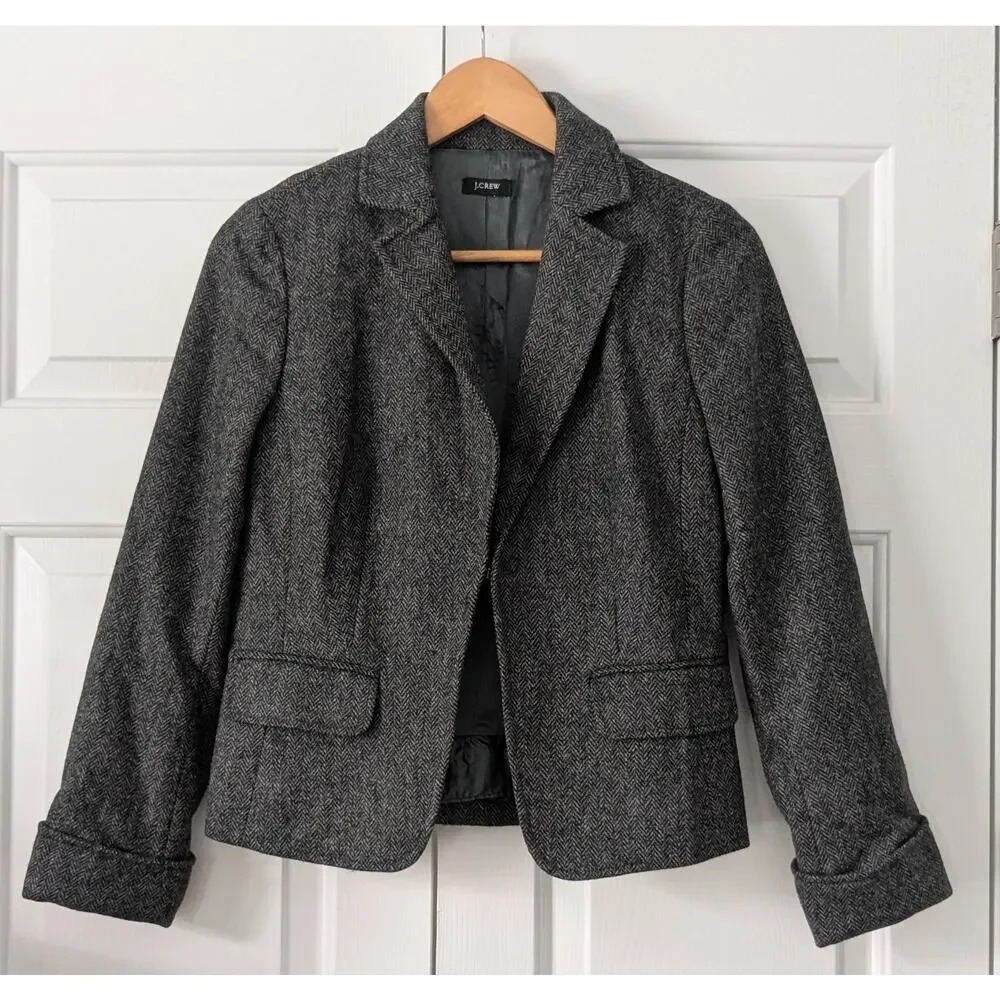 J. Crew Grey Wool Herringbone Blazer